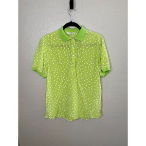 Real Clothes Saks Fifth Avenue Womens Silk Green Polka Dot Polo Shirt Small